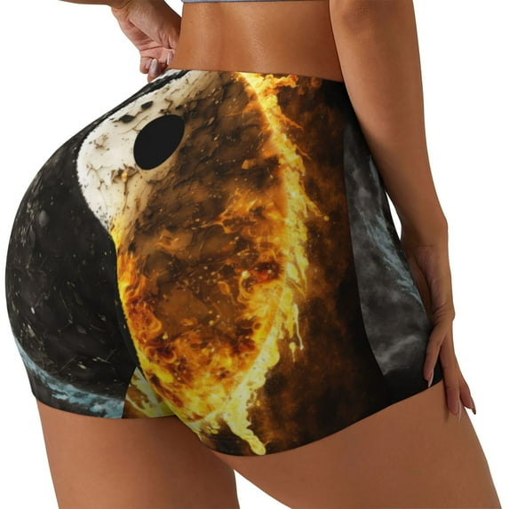Fuzoiu Yin Yang Print Women's Workout Shorts,Workout Biker Shorts Women,Exercise Fitness Shorts,Scrunch Short, Athletic Shorts for Gym Yoga Running Sport Active-X-Large