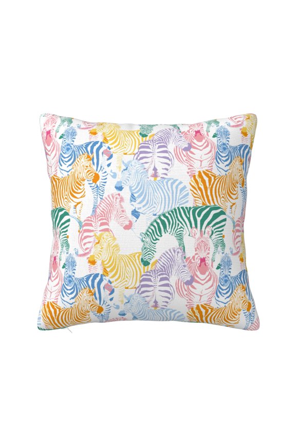 Zebra Colourful Print Square Pillow Cover,Hidden Zipper Design,Luxury Square Pillow Case, Throw Pillow,Couch Cushion-12"x12"