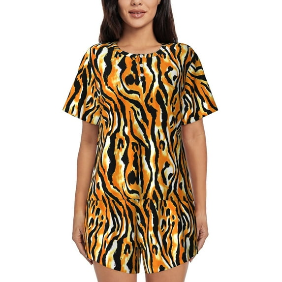 Fuzoiu Zebra Print Women's Short-Sleeved Pajama Set,Lounge Sleepwear Set,Womens Pajama Sets 2 Piece,Button-Up Top and Shorts with Pockets-4X-Large