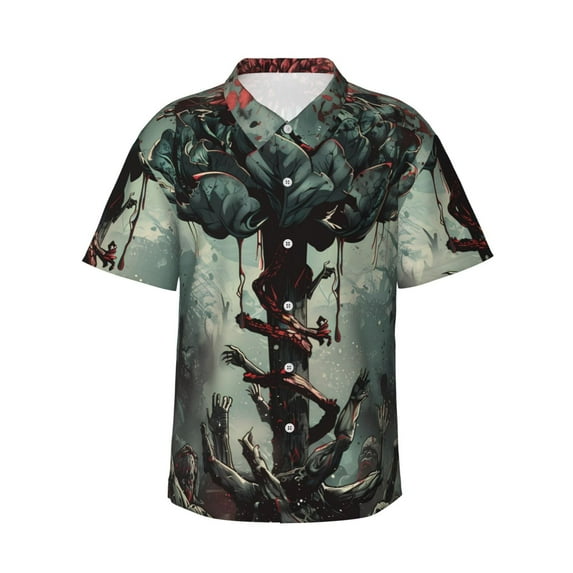 Fuzoiu Zombie Flower Apocalypse Print Hawaiian Shirt for Men, Summer Beach Casual Short Sleeve Button Down Shirts, Men’s Beach Summer Shirts with Pocket,Small