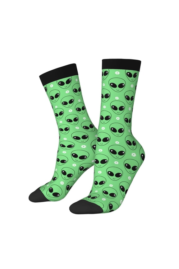 alien cartoons Print Athletic Crew Socks for Men & Women,Casual Crew Socks,Above Ankle Crew Socks for Business, Casual