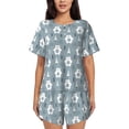 thumbnail image 1 of Fuzoiu bead tree winter Print Women's Short-Sleeved Pajama Set,Lounge Sleepwear Set,Womens Pajama Sets 2 Piece,Button-Up Top and Shorts with Pockets-Medium, 1 of 7