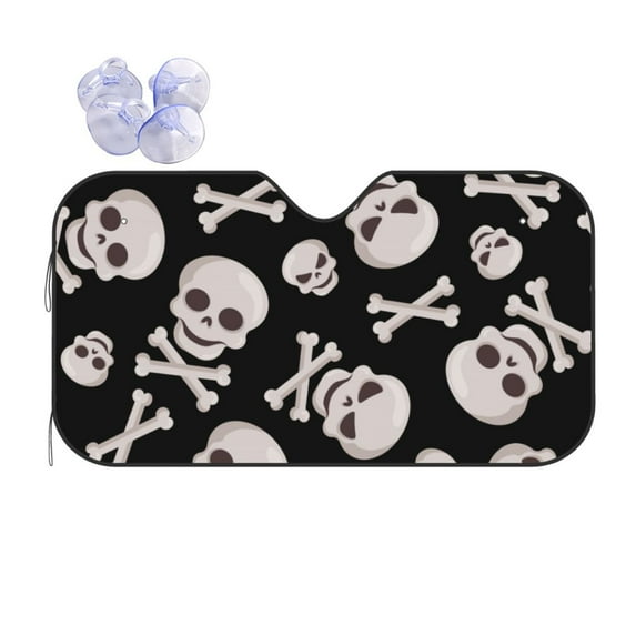 Fuzoiu black white Skull bone Print Car Windshield Sun Shade,Block Uv Rays Sunshade,Foldable Front Window Sun Visor Protector for Car,SUV,Truck-Keep Vehicle Cool-black white Skull bone