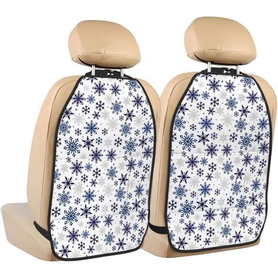 Fuzoiu blue Snowflake Prints Print 2 Pack Kick Mat Back Seat Protector With 3 Storage Pockets, Universal Car Seat Back Organizer For Kids Pets, Waterproof Backseat Protector For Most Car