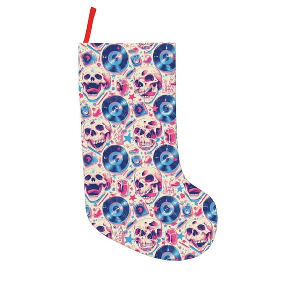 Fuzoiu blue record rock Skull Print 18 inches Christmas Stockings, Personalized Christmas Stockings,for Family Decorations Hanging Ornament for Xmas Holiday Party