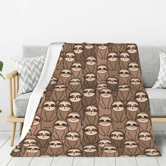 Fuzoiu brown sloth family Print Flannel Throw Blanket,Light Weight Warm Decorative,Throw Blanket Cover for Sofa, Couch, Bedroom,Travel-80"x60"