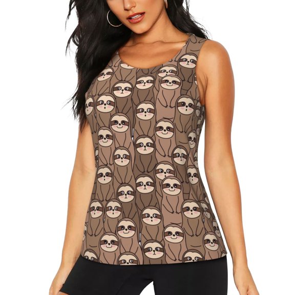 Fuzoiu brown sloth family Print Women's Workout Tank Top,Athletic Racerback Sports Tank,Tops Sleeveless Running Loose Fit Yoga Tops,Active Shirts for Yoga, Running, and Gym-Medium