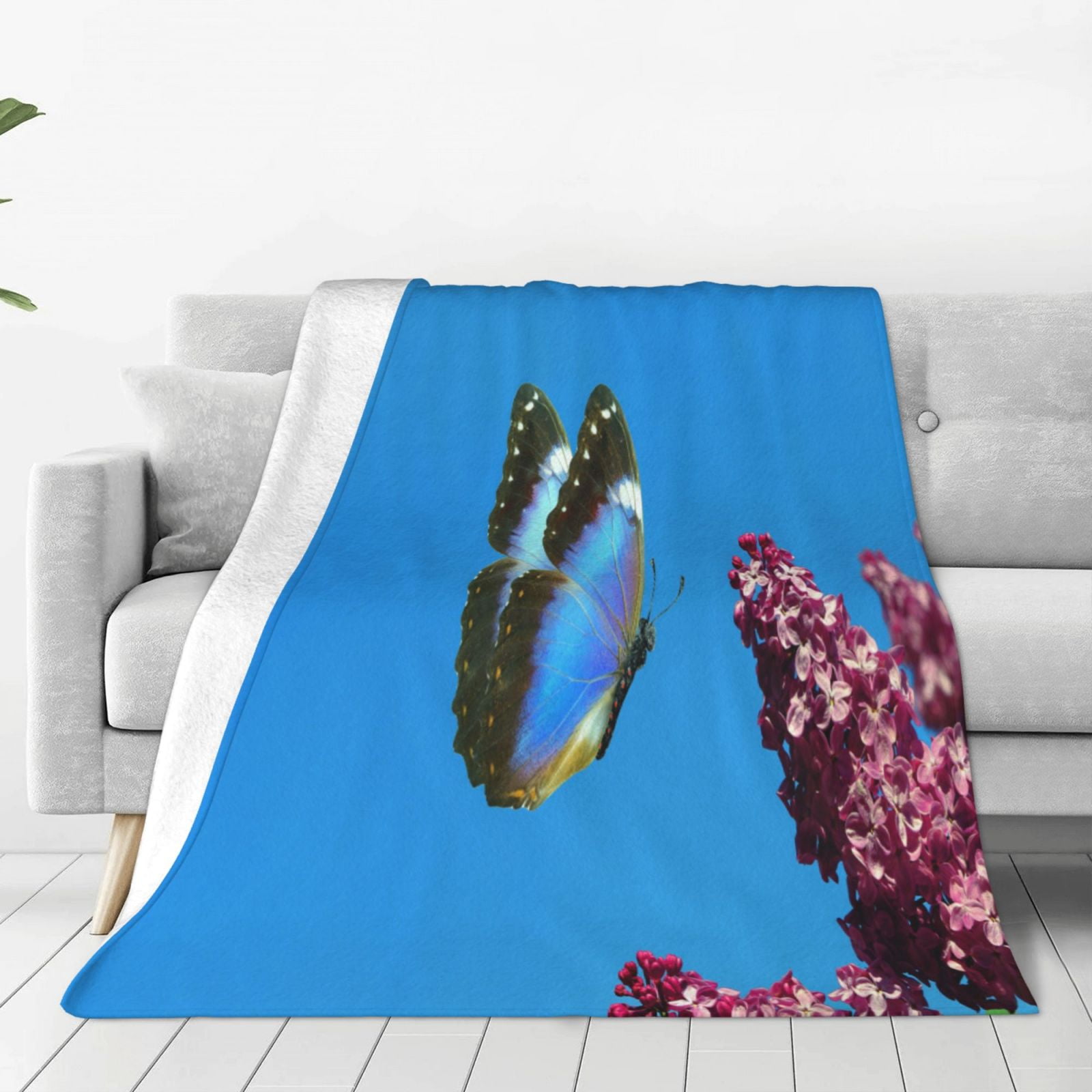 Butterfly and Roses on Geometric Ultra-Soft Micro Fleece Blanket 60