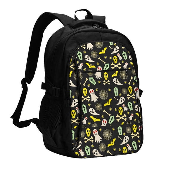 Fuzoiu cartoon Skull spider web Print USB Backpack with Charging Port,Laptop Backpack,Business Travel Durable Laptops Backpack, for School, Work, Travel & Outdoor Activities