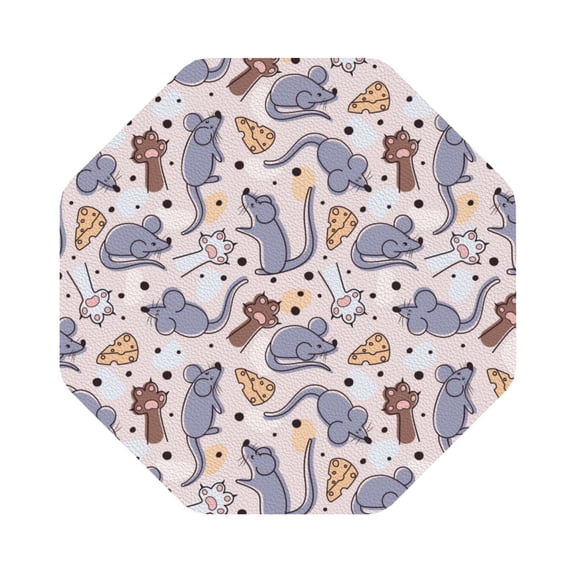 Fuzoiu cartoon mouse Print Leather Coasters Set,Drink Coasters Set of 6,for Tabletop Protection, Durable PVC Coasters,Home Décor and Housewarming Gift,Octagon