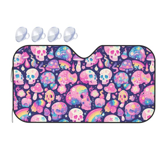 Fuzoiu cartoon rainbow Skull Print Car Windshield Sunshade,Foldable Reflective Sun Visor,Windshield Sun Shade,UV Rays Sun Visor Shade,Auto Front Sun Shield Shade-Small