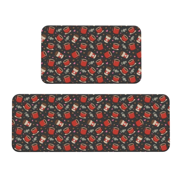 Fuzoiu coffee mug cup Print Kitchen Floor Mat 2 Sets,Kitchen Rugs and Mats,,Non Skid Waterproof Kitchen Floor Mat for Kitchen,Home Office,Sink,Laundry