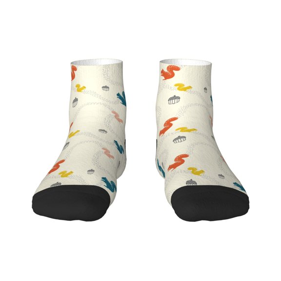Fuzoiu colorful Squirrel Nuts Print Adult Socks, Crew Moisture-wicking Socks, Unisex Cushion Crew Socks,Casual Sports Ankle Socks