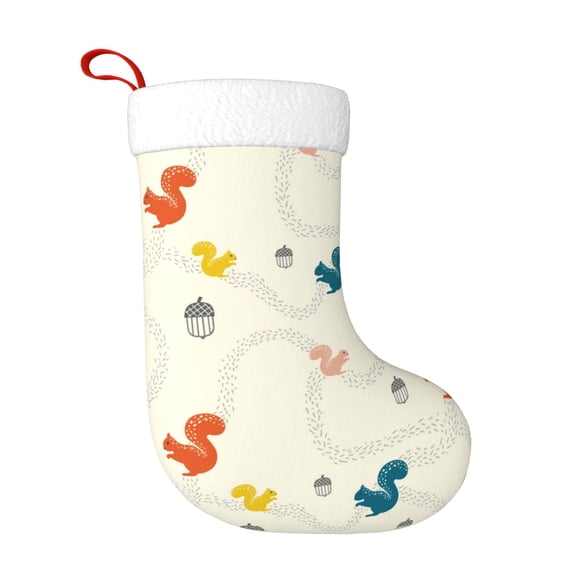 Fuzoiu colorful Squirrel Nuts Print Christmas Stockings, Party Supplies & Kids Gifts,Big Xmas Stockings Decoration for Family Decorations Hanging Ornament for Xmas Holiday Party