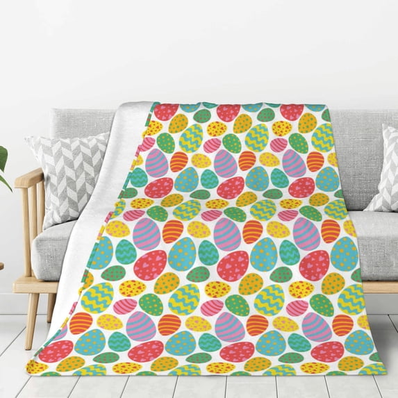 Fuzoiu colorful easter eggs Print Flannel Throw Blanket,Light Weight Warm Decorative,Throw Blanket Cover for Sofa, Couch, Bedroom,Travel-80"x60"