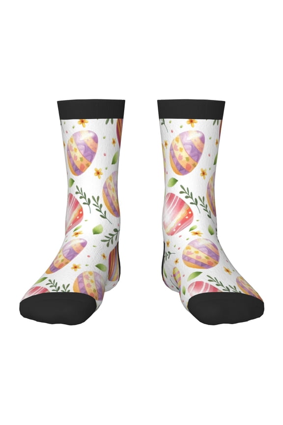 colorful easter eggs Print Kids Socks For Boys Girls,Grip Crew Socks with Non Slip,Lightweight Stretch Crew Socks,Toddlers Crew Boot Socks
