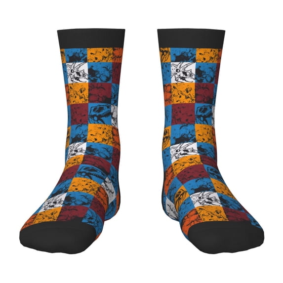 Fuzoiu colorful plaid Dinosaur Print Kids Socks For Boys Girls,Grip Crew Socks with Non Slip,Lightweight Stretch Crew Socks,Toddlers Crew Boot Socks