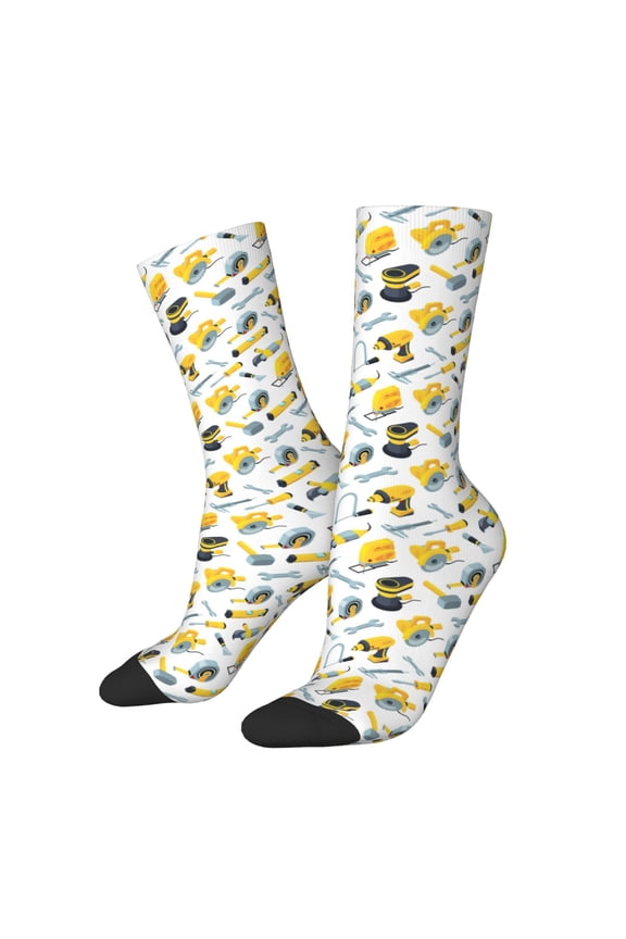 construction tools Print Athletic Crew Socks for Men & Women,Casual Crew Socks,Above Ankle Crew Socks for Business, Casual