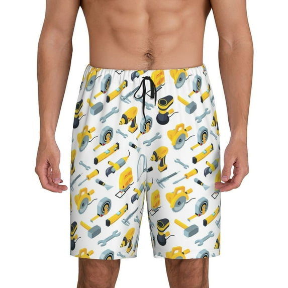 Fuzoiu construction tools Print Pajama Shorts for Men, Men's Pajama Bottoms,Mens Lounge Sleepwear,Pajama Pants with Pocket-4X-Large