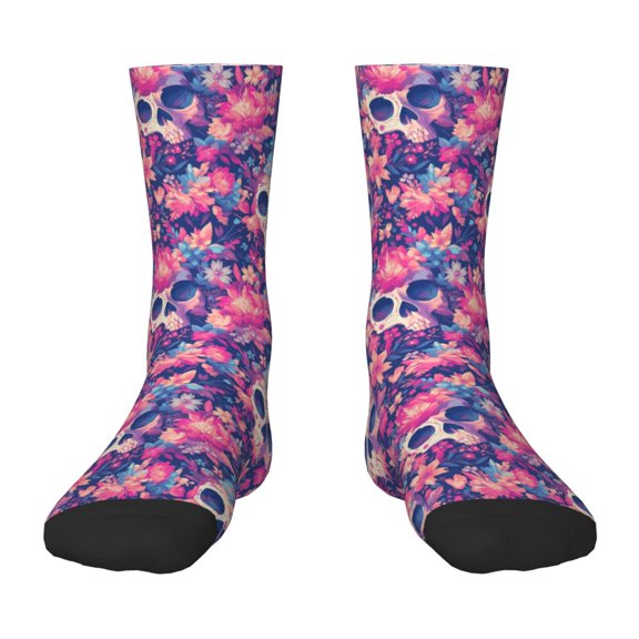 Fuzoiu cool Skull flower colorful Print Kids Socks For Boys Girls,Grip Crew Socks with Non Slip,Lightweight Stretch Crew Socks,Toddlers Crew Boot Socks