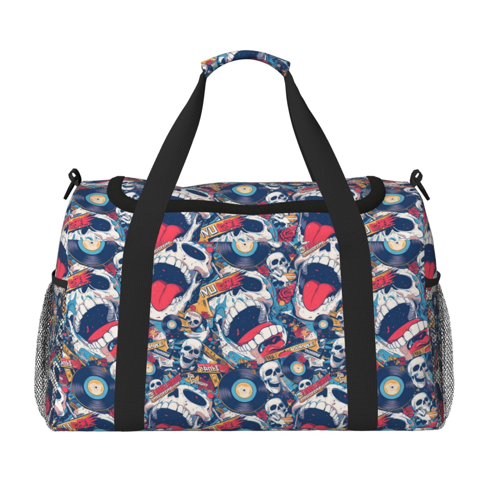 Fuzoiu cool rock Skull Print Travel Duffle Bag,Carry On Tote Bags,Duffel Bag,Sport Gym Bag, Hospital Bag for Labor and Delivery, Overnight Bag,Luggage Bag