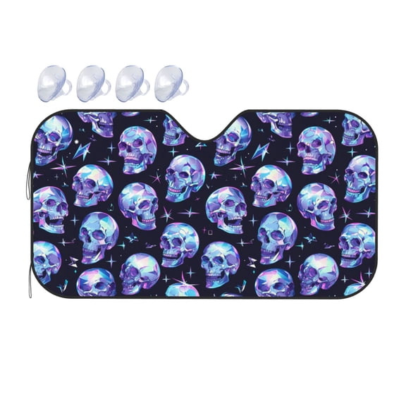 Fuzoiu crystal Skull Print Car Windshield Sunshade,Foldable Reflective Sun Visor,Windshield Sun Shade,UV Rays Sun Visor Shade,Auto Front Sun Shield Shade-Small
