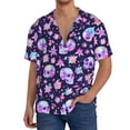 thumbnail image 1 of Fuzoiu crystal Skull flower cool Print Men's Casual Short,Men's Short Sleeve Shirt,Mens Casual Button Down Shirts,Cuban Collar Summer Shirt for Beach, Vacation, and Outdoor Activities-Large, 1 of 5