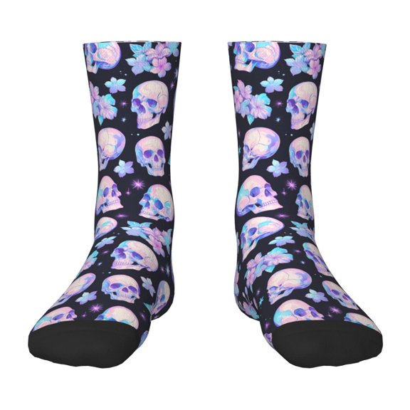 Fuzoiu crystal flower Skull Print Kids Socks For Boys Girls,Grip Crew Socks with Non Slip,Lightweight Stretch Crew Socks,Toddlers Crew Boot Socks