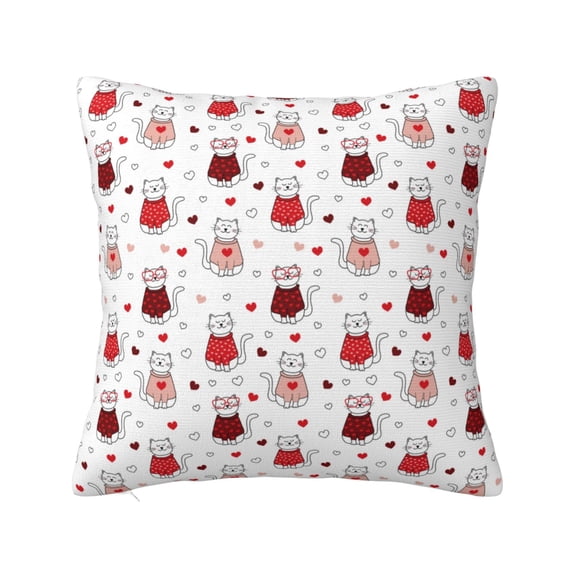 Fuzoiu cute cat hearts Print Square Pillow Cover,Hidden Zipper Design,Luxury Square Pillow Case, Throw Pillow,Couch Cushion-16"x16"