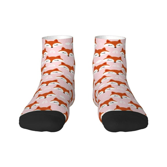 Fuzoiu cute fox pink Print Adult Socks, Crew Moisture-wicking Socks, Unisex Cushion Crew Socks,Casual Sports Ankle Socks