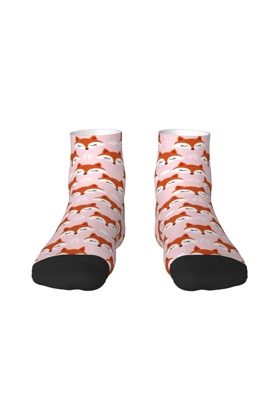 cute fox pink Print Adult Socks, Crew Moisture-wicking Socks, Unisex Cushion Crew Socks,Casual Sports Ankle Socks