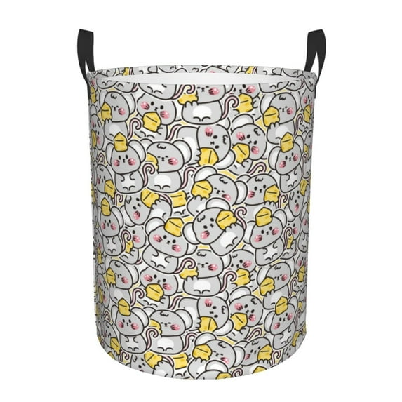 Fuzoiu cute rat with cheese Print Circular Hamper,Laundry Basket with Handle,Collapsible Laundry,Dirty Clothes Storage Basket,for Bedroom Bathroom Dorm Living Room-Medium