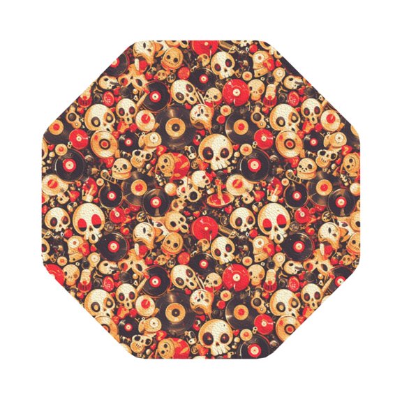 Fuzoiu cute record music Skull Print Leather Coasters Set,Drink Coasters Set of 6,for Tabletop Protection, Durable PVC Coasters,Home Décor and Housewarming Gift,Octagon
