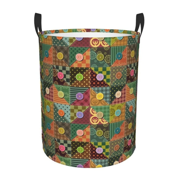 Fuzoiu different patchwork Print Circular Hamper,Laundry Basket with Handle,Collapsible Laundry,Dirty Clothes Storage Basket,for Bedroom Bathroom Dorm Living Room-Small