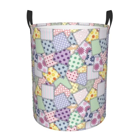 Fuzoiu different patchwork Print Circular Hamper,Laundry Basket with Handle,Collapsible Laundry,Dirty Clothes Storage Basket,for Bedroom Bathroom Dorm Living Room-Medium