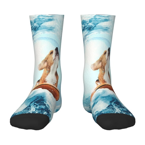 Fuzoiu dog surfing on surfboard Print Kids Socks For Boys Girls,Grip Crew Socks with Non Slip,Lightweight Stretch Crew Socks,Toddlers Crew Boot Socks