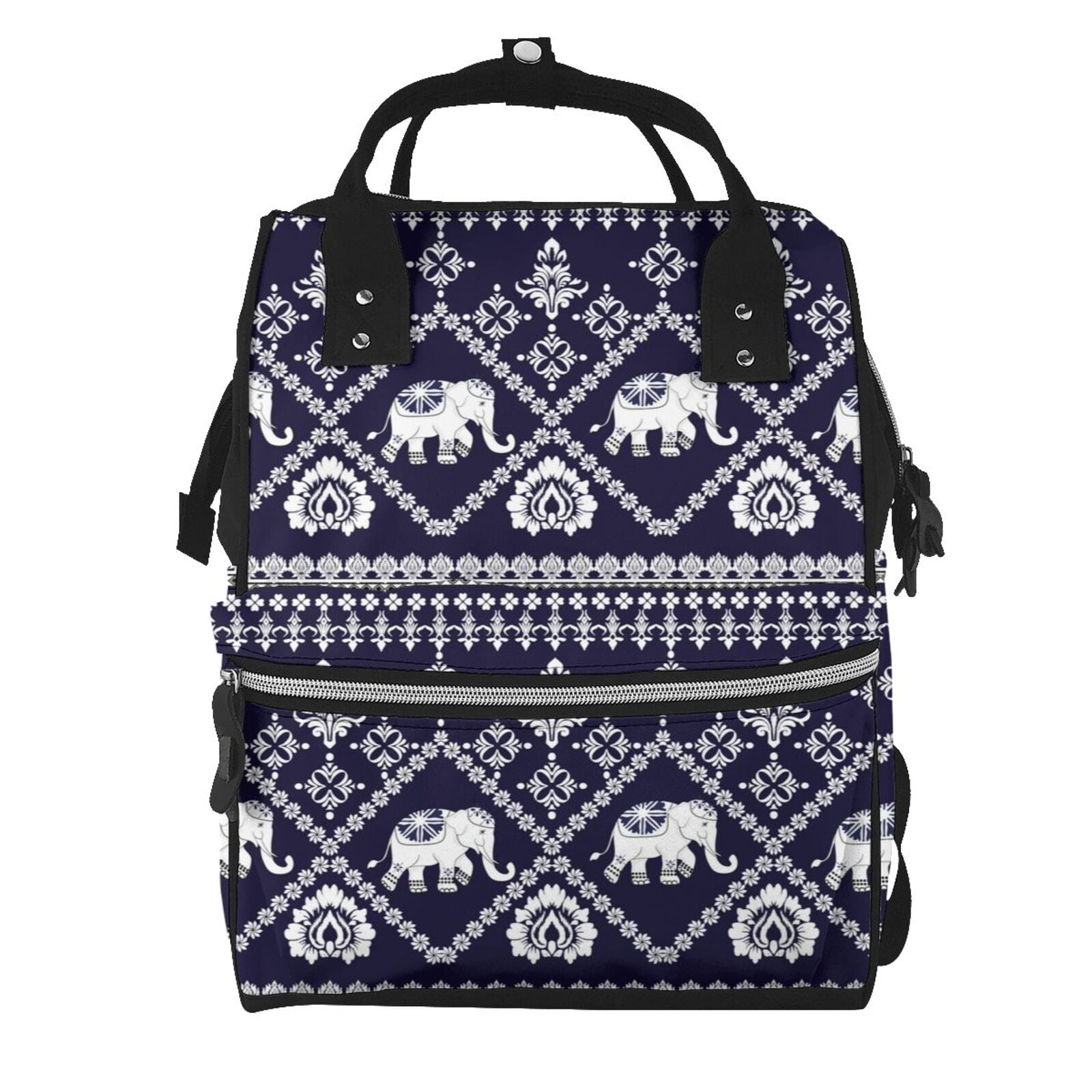 Fuzoiu elephants Print Diaper Bag Backpack,Baby Essentials Travel Tote,Multi function Waterproof Diaper Bag, Travel Essentials Baby Bag - Unisex