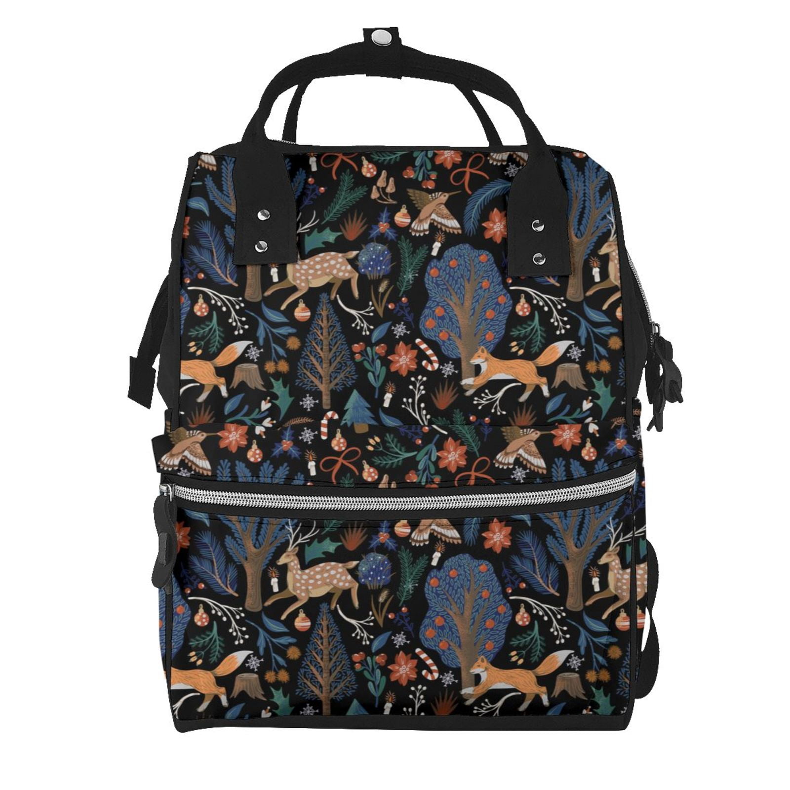 Fuzoiu fall fox deer bird Print Diaper Bag Backpack,Baby Essentials Travel Tote,Multi function Waterproof Diaper Bag, Travel Essentials Baby Bag - Unisex