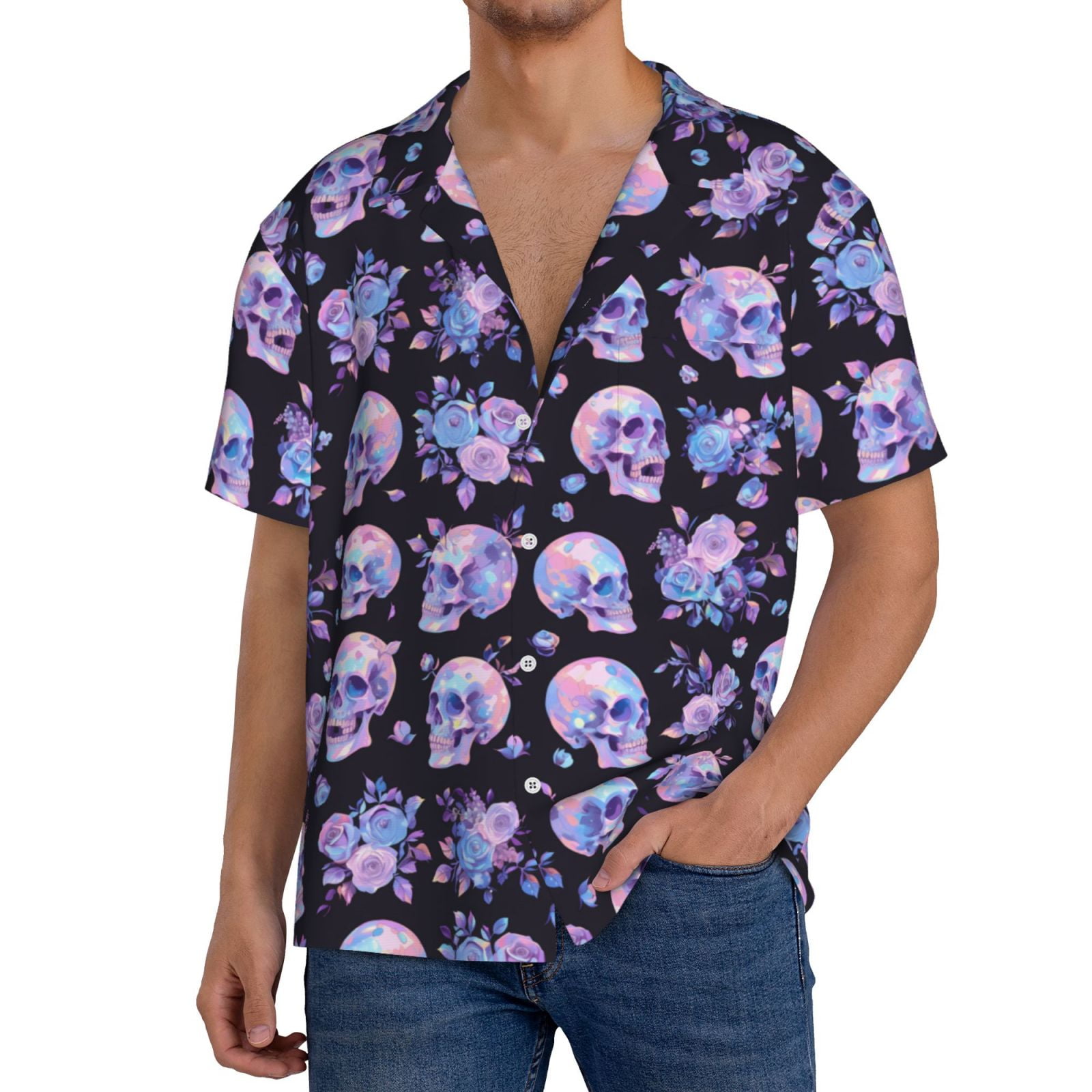Pink Sugar Skull Floral Men's Short Sleeve Shirt main image 0