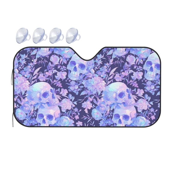 Fuzoiu flower crystal Skull Print Car Windshield Sunshade,Foldable Reflective Sun Visor,Windshield Sun Shade,UV Rays Sun Visor Shade,Auto Front Sun Shield Shade-Medium