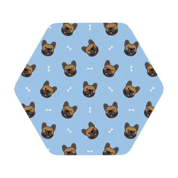 Fuzoiu french Bulldog Face Print Leather Coasters Set,Drink Coasters Set of 6,for Tabletop Protection, Durable PVC Coasters,Home Décor and Housewarming Gift,Hexagon