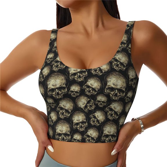 Fuzoiu funny Retro Skull Print Women's Sports Vest,U-Back Sports Tank,Gym Vests,Athletic Sleeveless Shirts,Exercise Undershirts,Yoga, Gym, and Dance Wear-X-Large