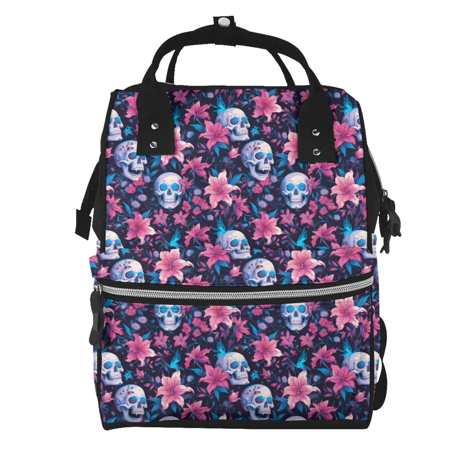 Fuzoiu funny Skull daisy flower Print Diaper Bag Backpack,Baby Essentials Travel Tote,Multi function Waterproof Diaper Bag, Travel Essentials Baby Bag - Unisex