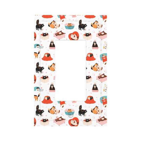 Fuzoiu funny cats celebrating Valentine's Day Print Single Duplex Outlet Cover Plate, Light Switch Cover, for Receptacle Light Switch, Switch Cover Decorative Wallplate-Style U