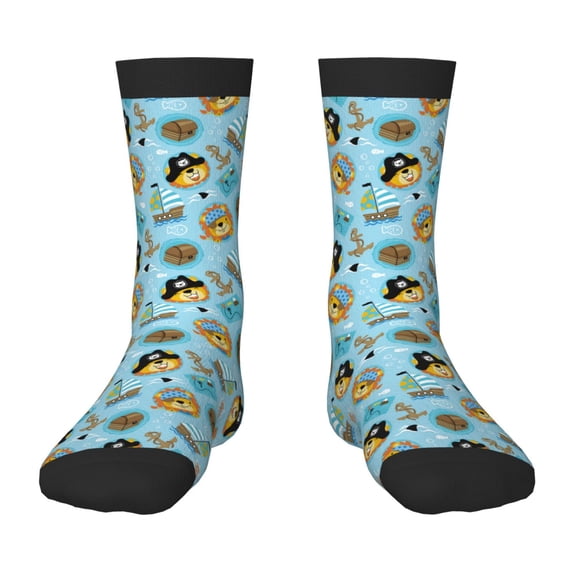 Fuzoiu funny lion in pirate Print Kids Socks For Boys Girls,Grip Crew Socks with Non Slip,Lightweight Stretch Crew Socks,Toddlers Crew Boot Socks