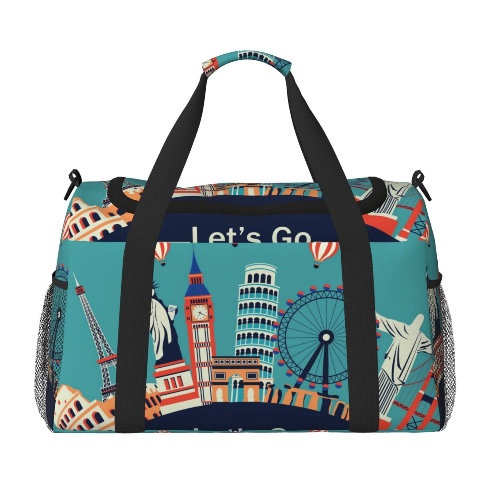 Fuzoiu Let's go Travel Print Travel Duffle Bag,Carry On Tote Bags,Duffel Bag,Sport Gym Bag, Hospital Bag for Labor and Delivery, Overnight Bag,Luggage Bag