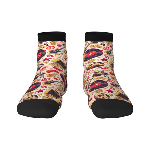 Fuzoiu gold Skull Guitar record Print Adult Socks, Crew Moisture-wicking Socks, Unisex Cushion Crew Socks,Casual Sports Ankle Socks
