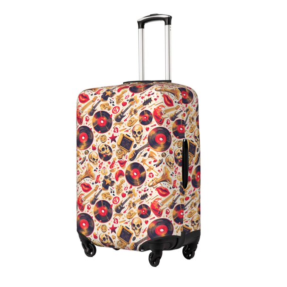 Fuzoiu gold Skull Guitar record Print Suitcase Cover,Washable Luggage Covers for Suitcase,Elastic Luggage Protector Cover,Scratch Resistant Travel Suitcase Covers-Medium