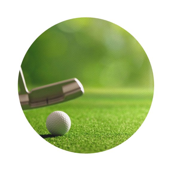 Fuzoiu golf ball after putting to the golf hole Print Leather Coasters Set,Drink Coasters Set of 6,for Tabletop Protection, Durable PVC Coasters,Home Décor and Housewarming Gift,Round Shape