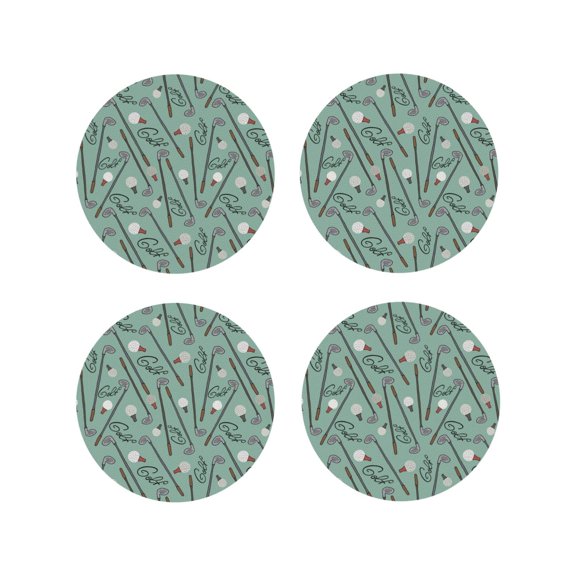 Fuzoiu golf equipment Print Leather Coasters Set,Drink Coasters Set of 4,for Tabletop Protection, Durable PVC Coasters,Home Décor and Housewarming Gift-Round Shape